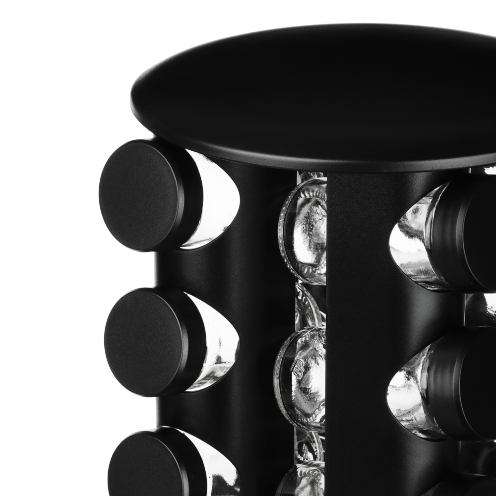 SATOSHI Набор банок для специй 12шт на подставке, 20х20х22см, стекло+ABS пластик, черный, арт.№ 828-333