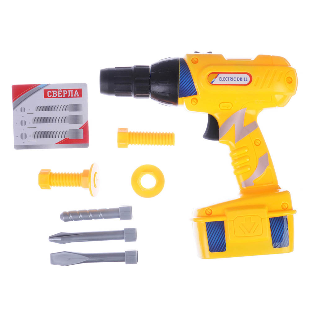 ИГРОЛЕНД Набор игровой "Шуруповерт на батарейках", 6 предметов, 2х1,5АА, ABS, 25,5х27х6,5см, арт.№ 276-091