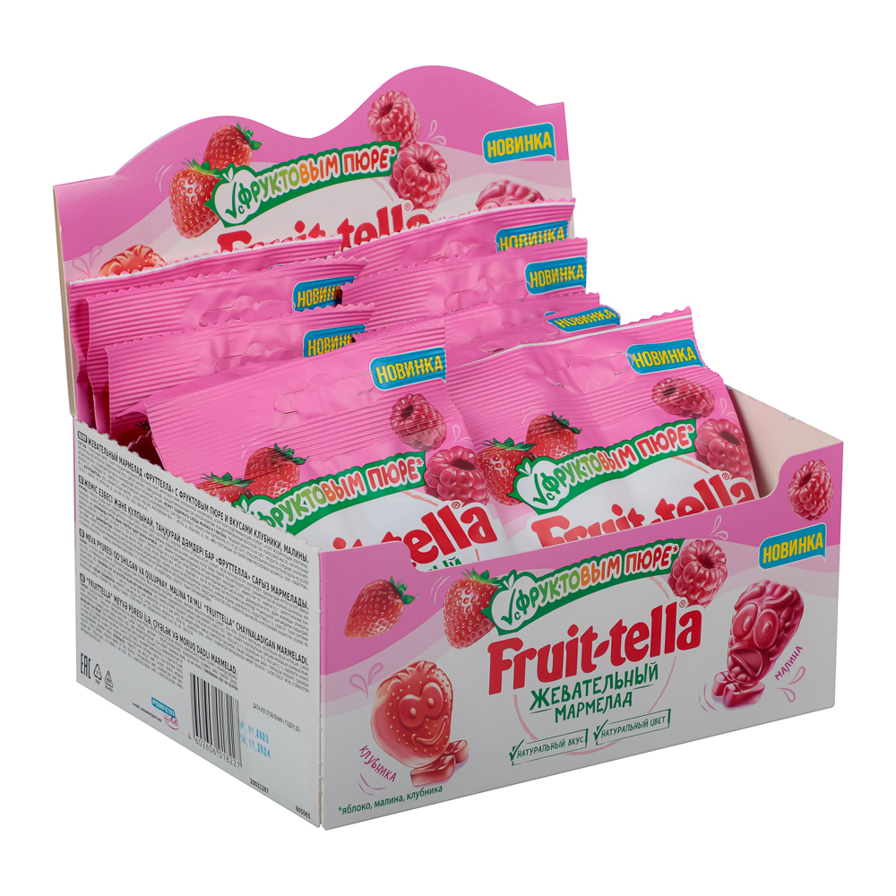 Мармелад жевательный Fruittella с фруктовым пюре и вкусами клубники, малины, 36 г, арт.№ 347-193