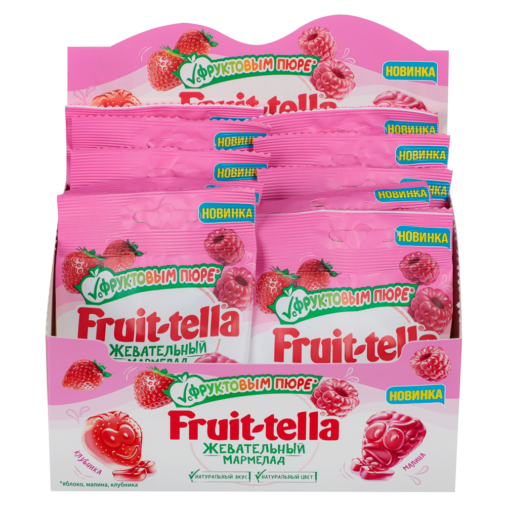 Мармелад жевательный Fruittella с фруктовым пюре и вкусами клубники, малины, 36 г, арт.№ 347-193