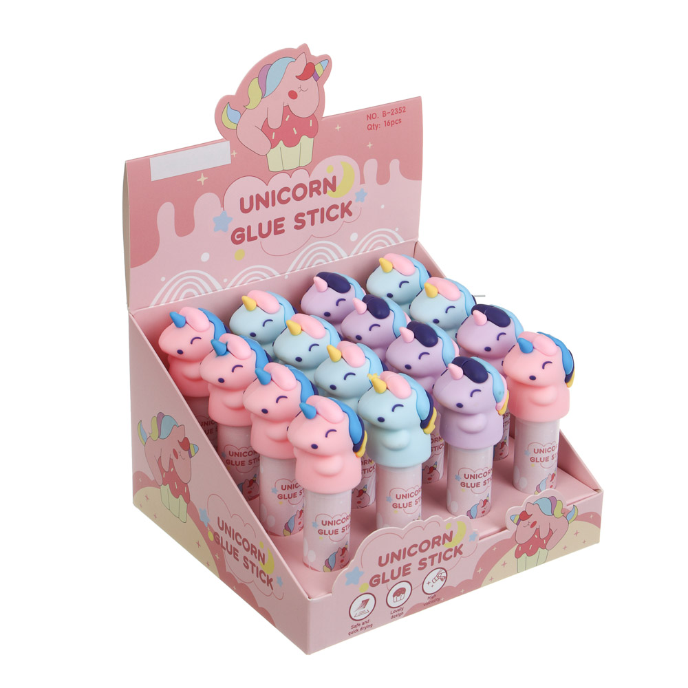 Клей-карандаш 9гр PVA, "Единорожка", 3 дизайна, шоу-бокс, арт.№ 532-098