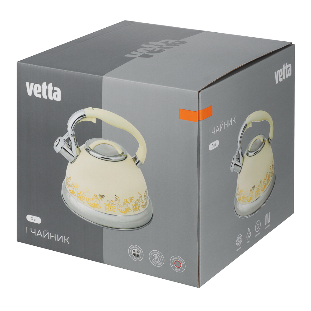 VETTA Чайник стальной 3,0л "Золотая вязь", индукция, арт.№ 847-054