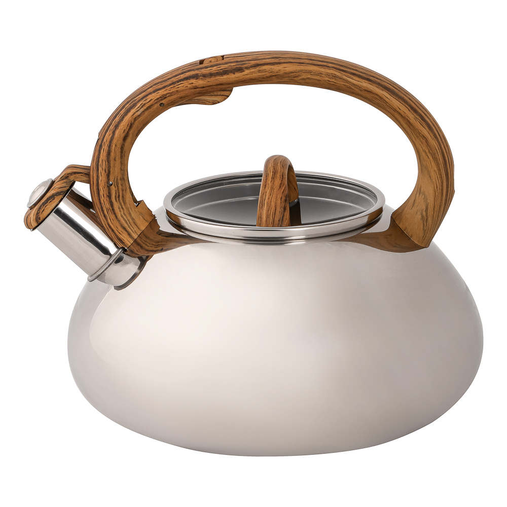 VETTA Чайник стальной 3.0л "Ива" зеркальный, стеклянная крышка, индукция, арт.№ 847-059