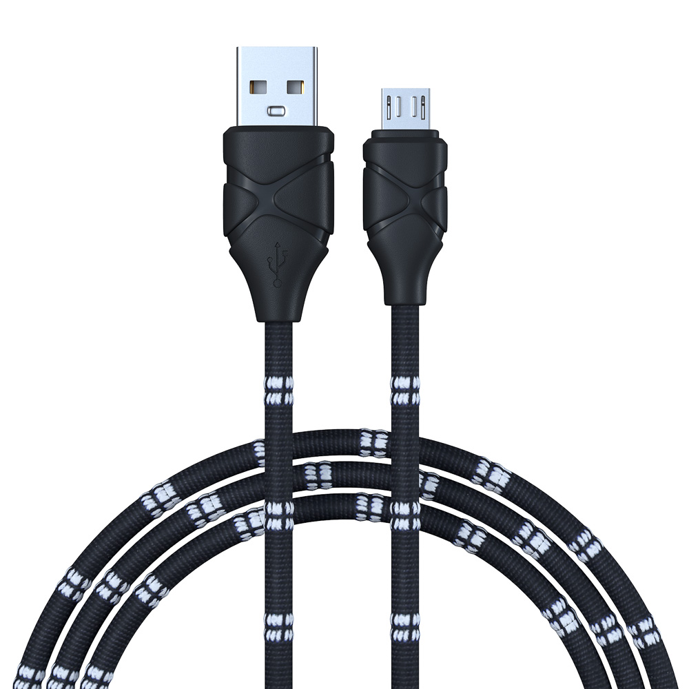 Кабель для зарядки USB(A)-microUSB FORZA Питон, 1м, 2А, тканевая оплётка, 3 цвета, пакет, арт.№ 470-076