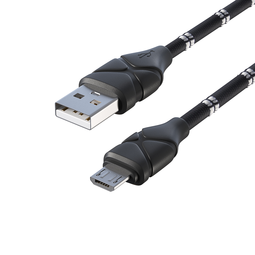 Кабель для зарядки USB(A)-microUSB FORZA Питон, 1м, 2А, тканевая оплётка, 3 цвета, пакет, арт.№ 470-076
