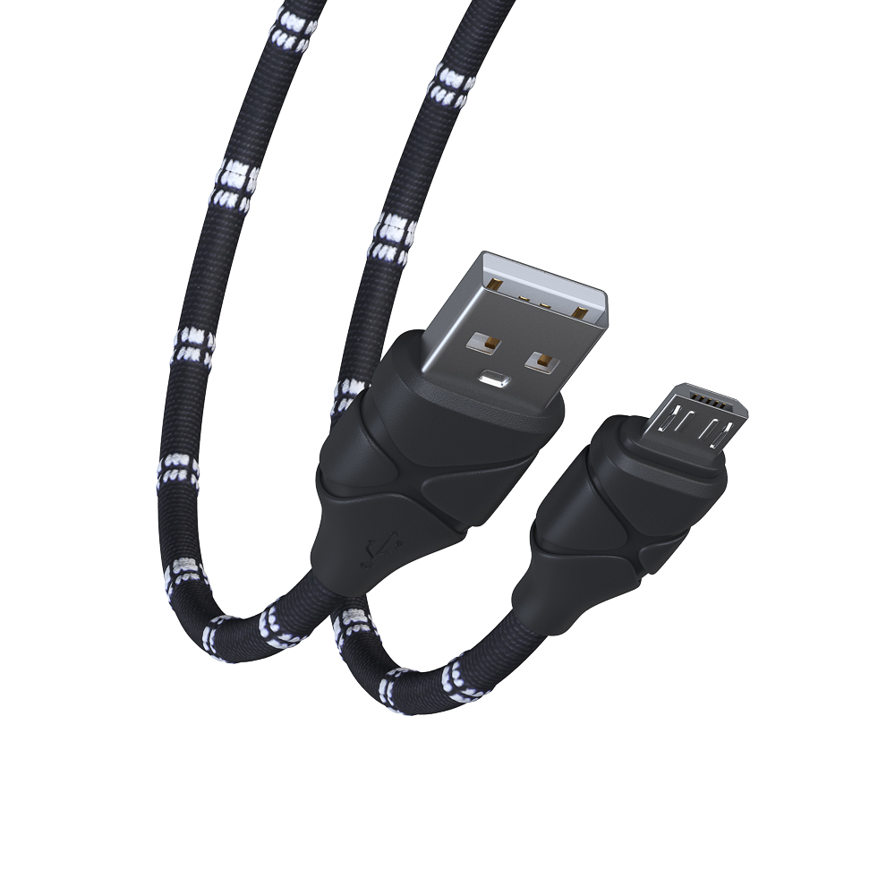 Кабель для зарядки USB(A)-microUSB FORZA Питон, 1м, 2А, тканевая оплётка, 3 цвета, пакет, арт.№ 470-076
