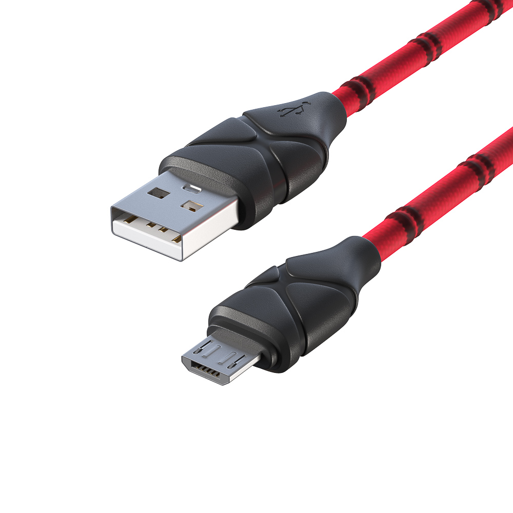 Кабель для зарядки USB(A)-microUSB FORZA Питон, 1м, 2А, тканевая оплётка, 3 цвета, пакет, арт.№ 470-076