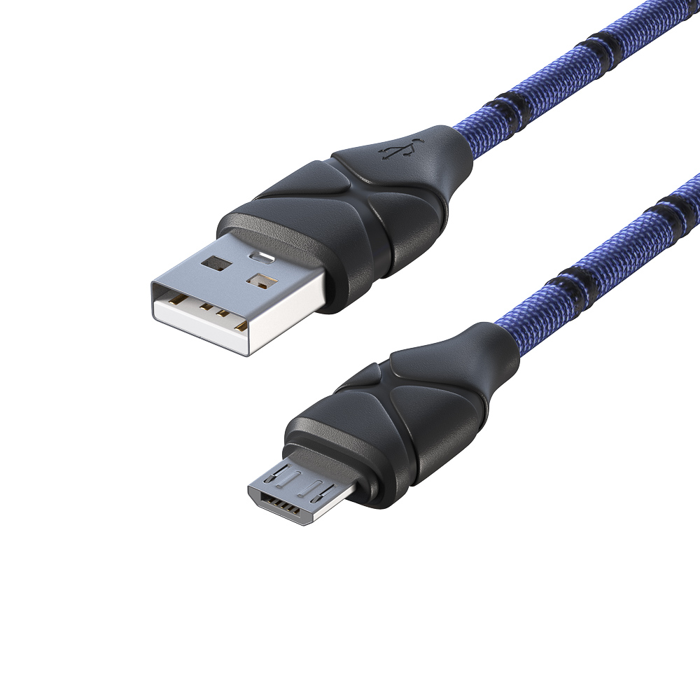 Кабель для зарядки USB(A)-microUSB FORZA Питон, 1м, 2А, тканевая оплётка, 3 цвета, пакет, арт.№ 470-076