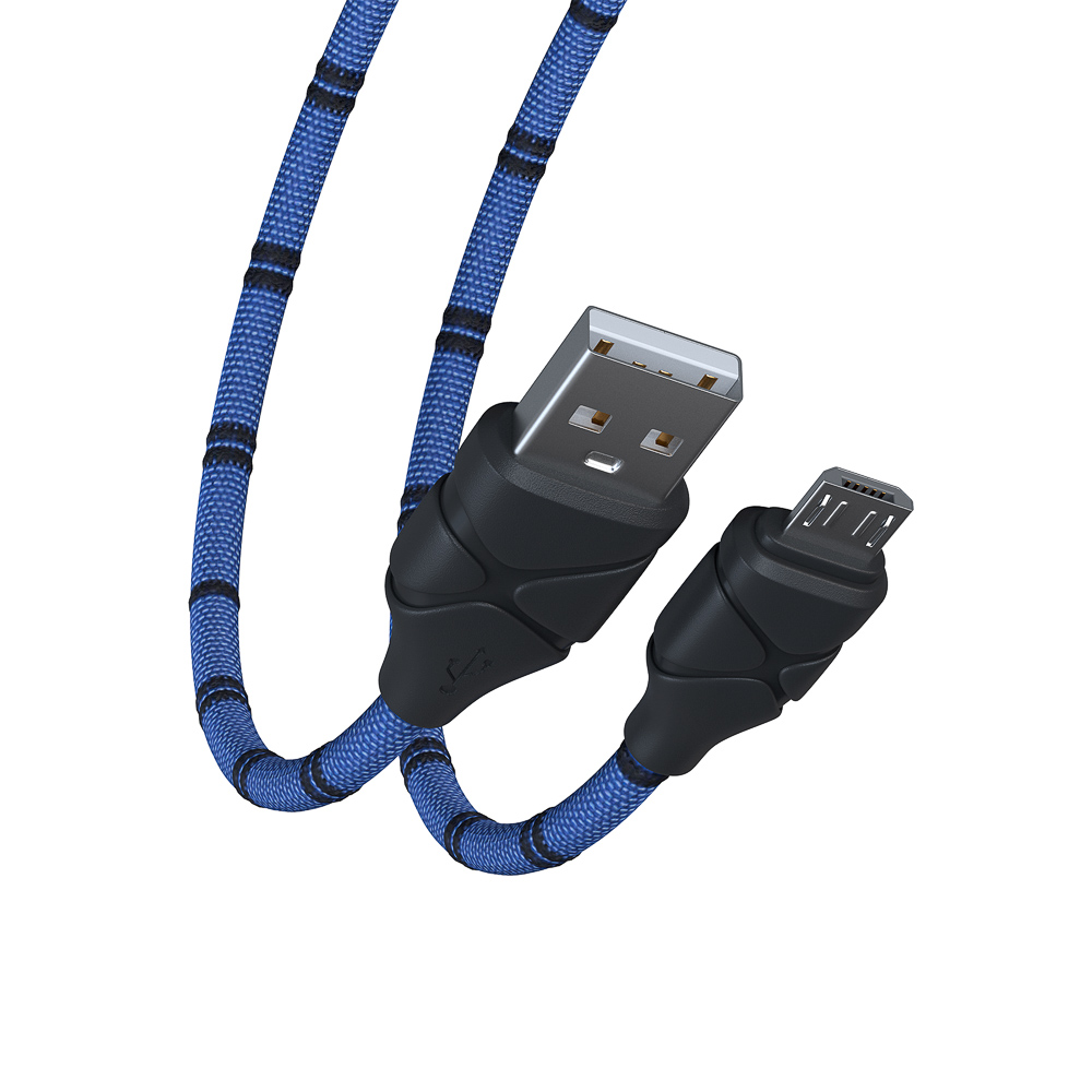 Кабель для зарядки USB(A)-microUSB FORZA Питон, 1м, 2А, тканевая оплётка, 3 цвета, пакет, арт.№ 470-076