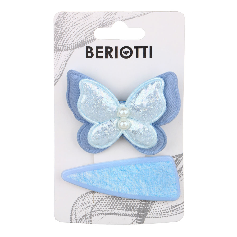 BERIOTTI Набор детских заколок для волос 2шт, 6х2,5/5,5х4,5см, полиэстер, металл, пластик, 4 цвета, арт.№ 321-340