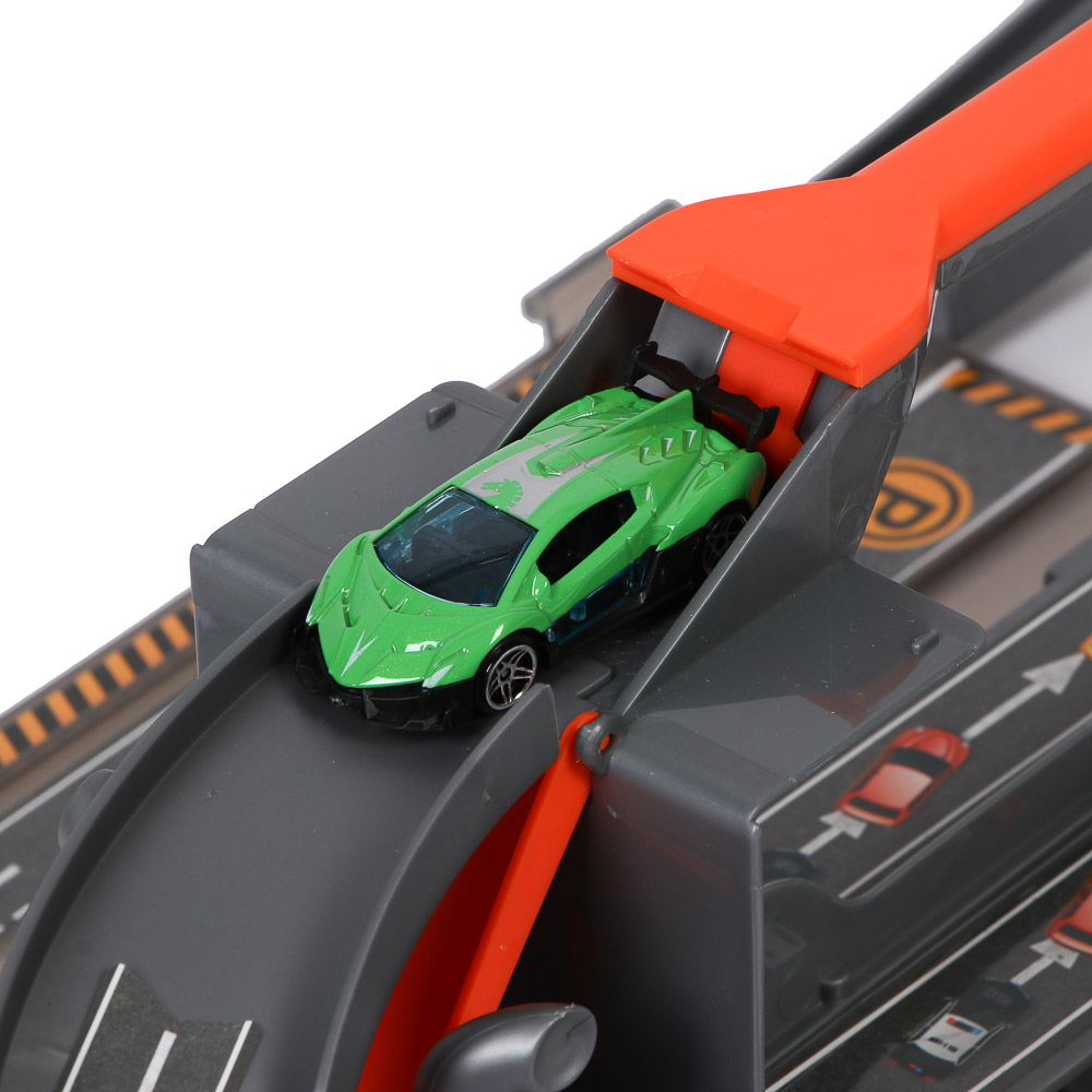 ИГРОЛЕНД Городской автовоз с треком, 5 машин, дорожные знаки, ABS, металл, 46,5х13х21 см, арт.№ 276-174