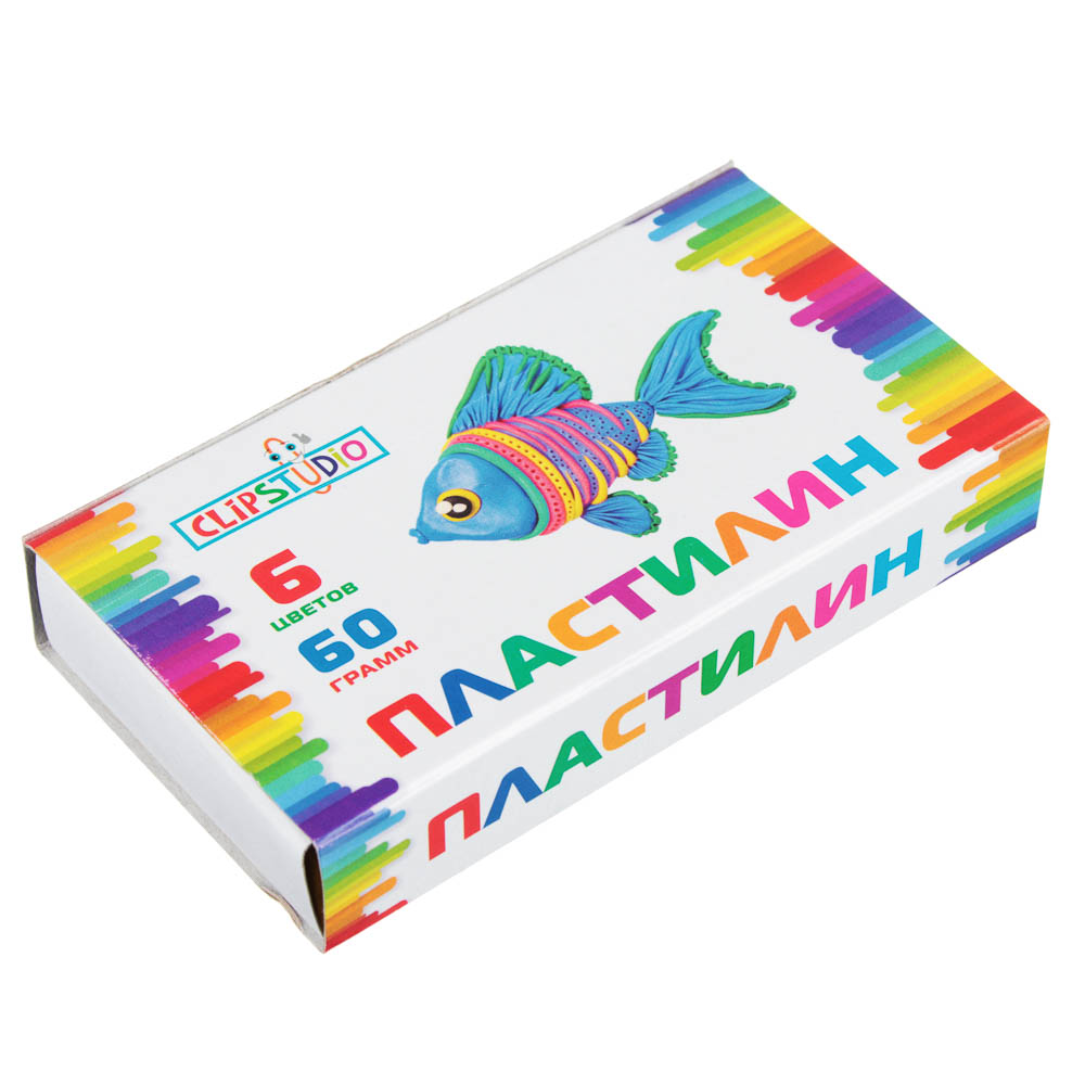 Пластилин 6цв. ClipStudio 60 грамм, в картонном выдвижном пенале, арт.№ 239-042
