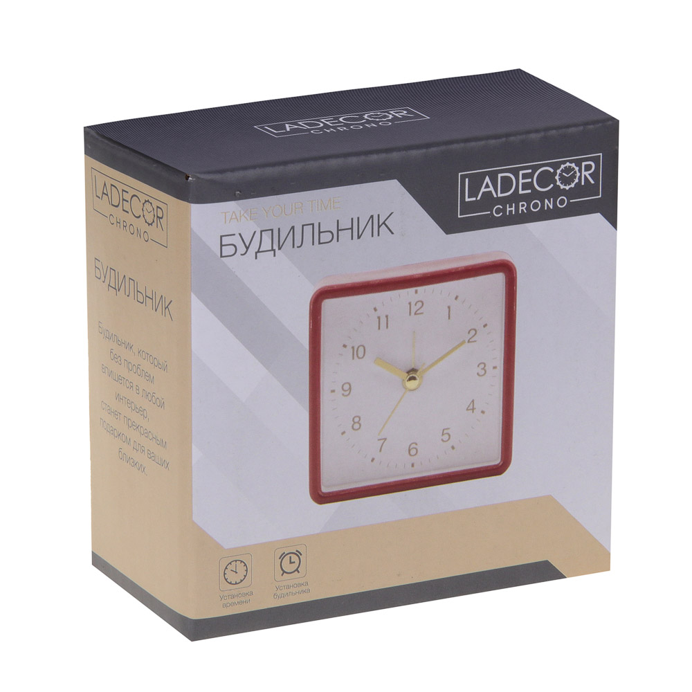 LADECOR CHRONO Будильник, 8,3x4x8,3 см, пластик, 1xAA, цвет красный, арт.№ 529-019