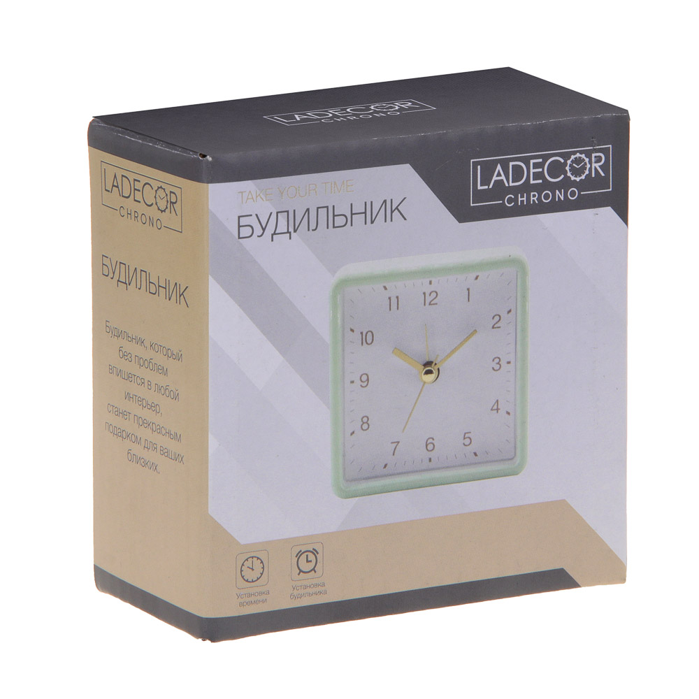 LADECOR CHRONO Будильник, 8,3x4x8,3 см, пластик, 1xAA, цвет тиффани, арт.№ 529-020