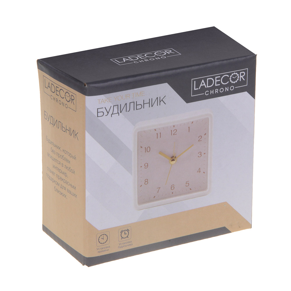 LADECOR CHRONO Будильник, 8,3x4x8,3 см, пластик, 1xAA, цвет белый, арт.№ 529-021