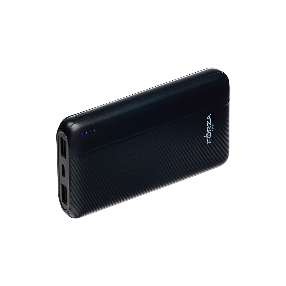 Аккумулятор мобильный FORZA 10000мАч, 2xUSB-A, 1xUSB-C, 1xMicro-USB, ребристый, 10W, черный, арт.№ 031-112
