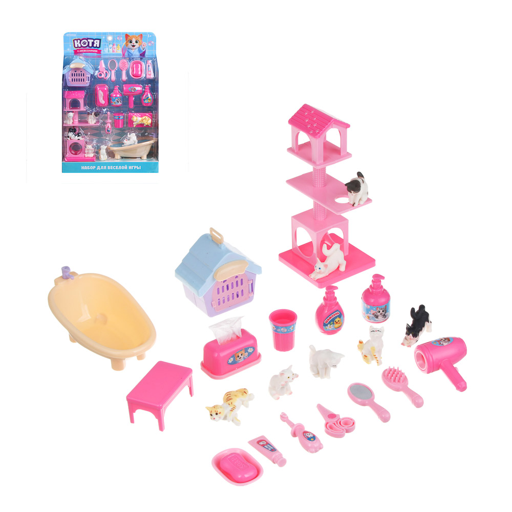 Игровой набор "Котя с аксессуарами", ABS, Н24, тм ИГРОЛЕНД, 3+, арт.№ 258-115