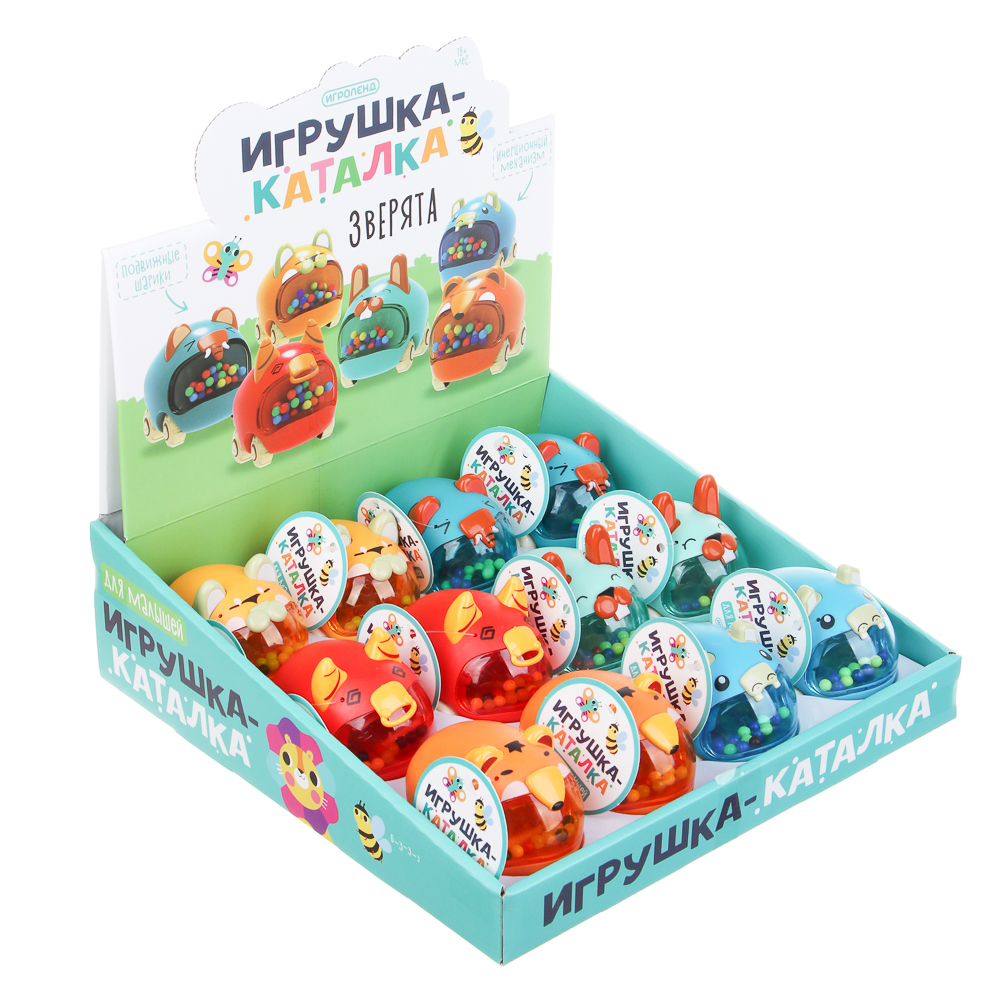 ИГРОЛЕНД Игрушка для малыша каталка "Зверята", 31х9х29см, ABS, 6 дизайнов, арт.№ 866-002