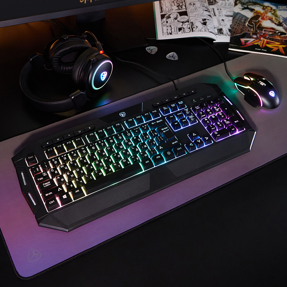 Игровая клавиатура проводная BY Kalkan FULL SIZE ISO, мембранная, 114 кл., RGB, 2м, арт.№ 405-070