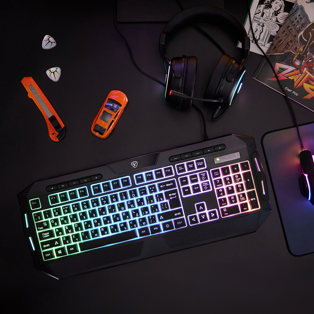 Игровая клавиатура проводная BY Kalkan FULL SIZE ISO, мембранная, 114 кл., RGB, 2м, арт.№ 405-070