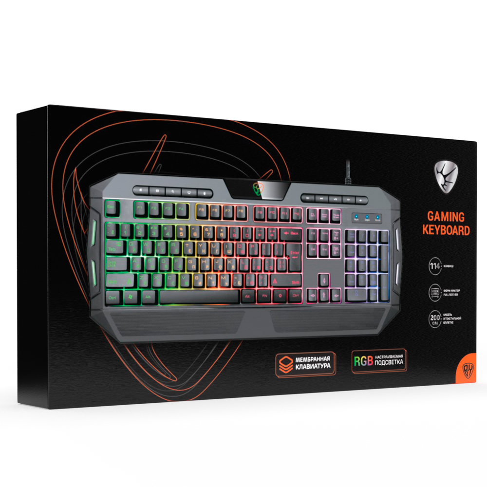 Игровая клавиатура проводная BY Kalkan FULL SIZE ISO, мембранная, 114 кл., RGB, 2м, арт.№ 405-070
