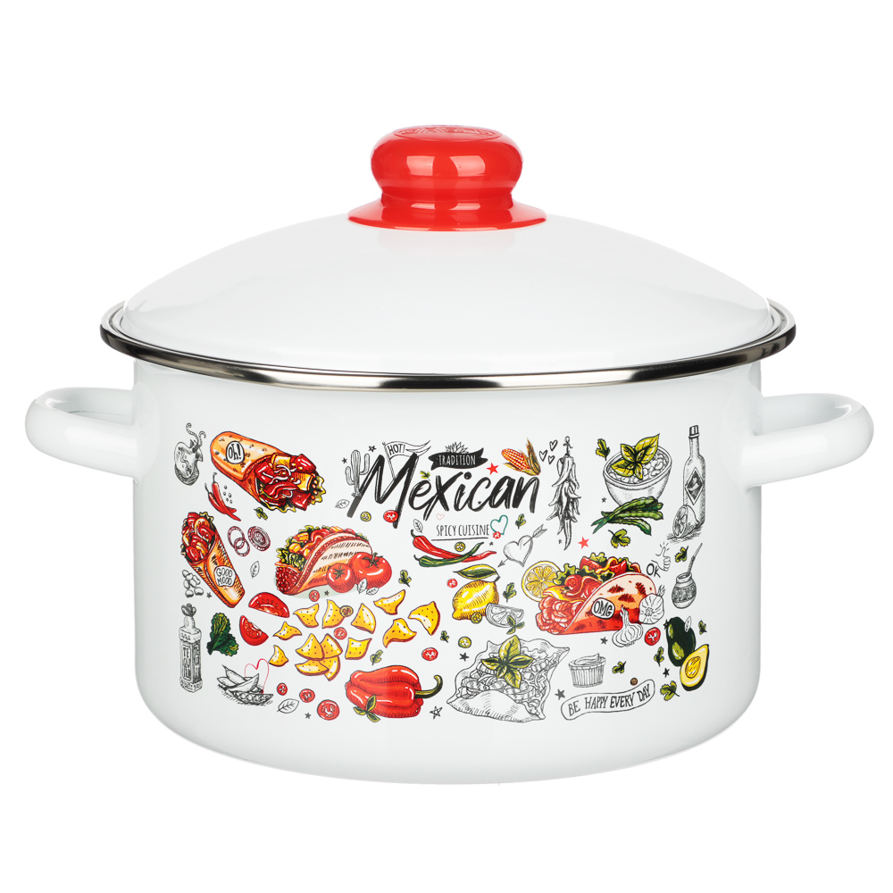 Мексика Кастрюля цилиндрическая эмалированная 3л, арт.№ 894-539