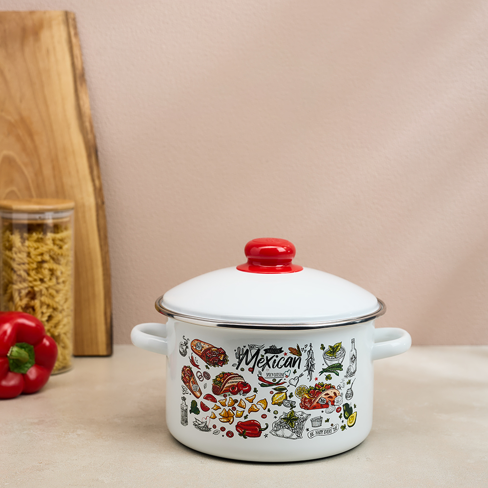 Мексика Кастрюля цилиндрическая эмалированная 3л, арт.№ 894-539