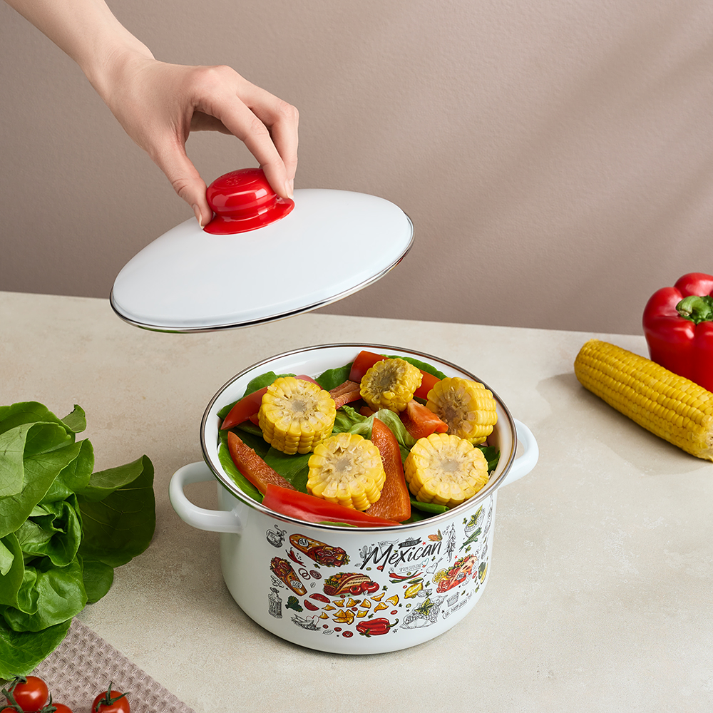 Мексика Кастрюля цилиндрическая эмалированная 3л, арт.№ 894-539