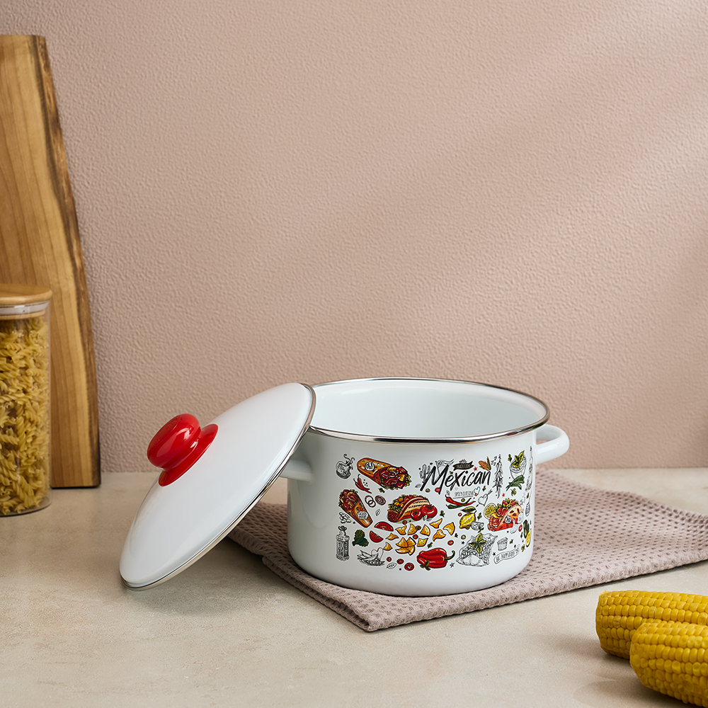 Мексика Кастрюля цилиндрическая эмалированная 3л, арт.№ 894-539