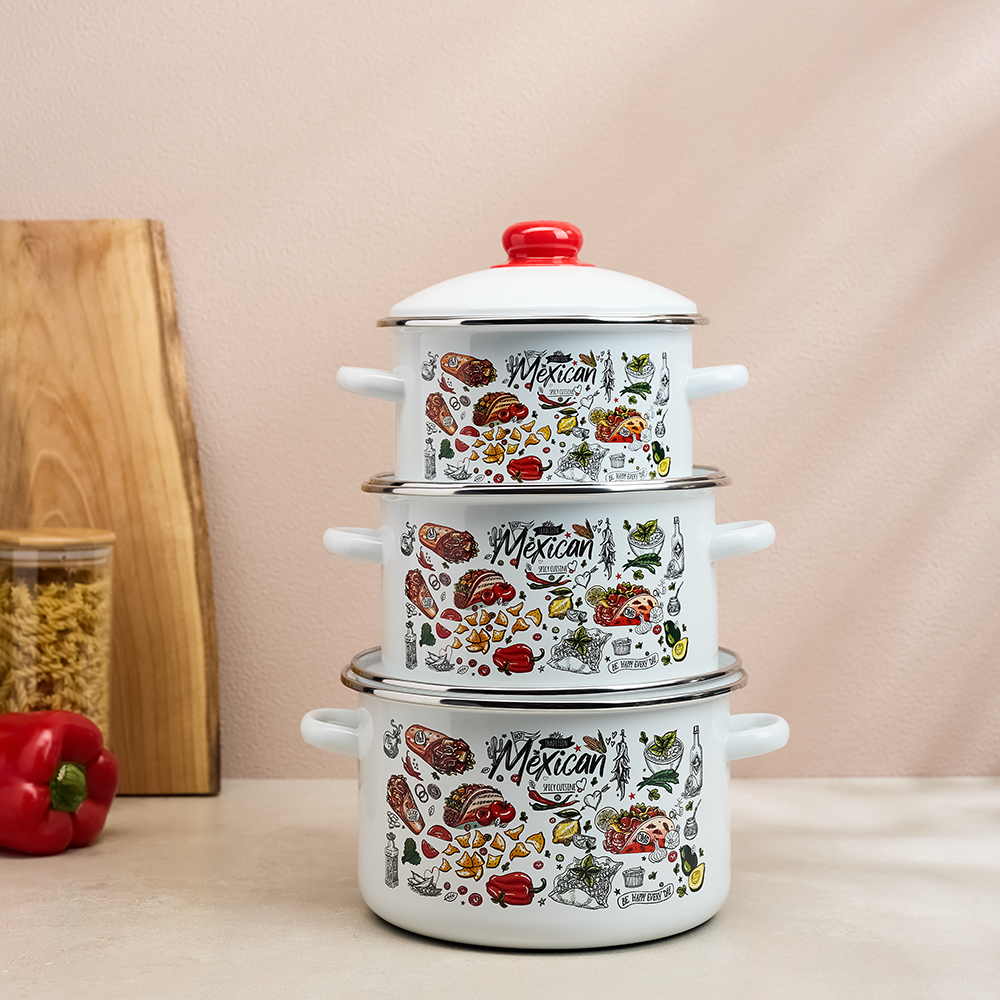 Мексика Кастрюля цилиндрическая эмалированная 3л, арт.№ 894-539