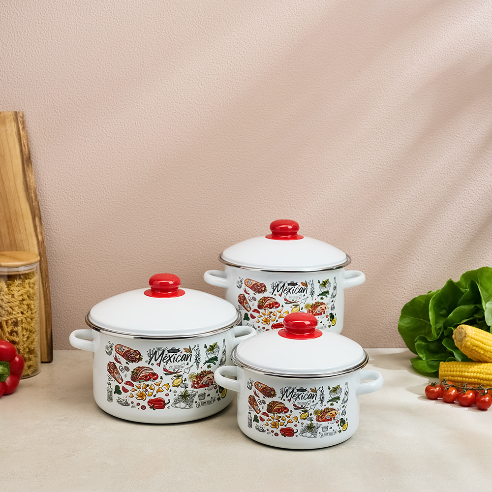 Мексика Кастрюля цилиндрическая эмалированная 3л, арт.№ 894-539