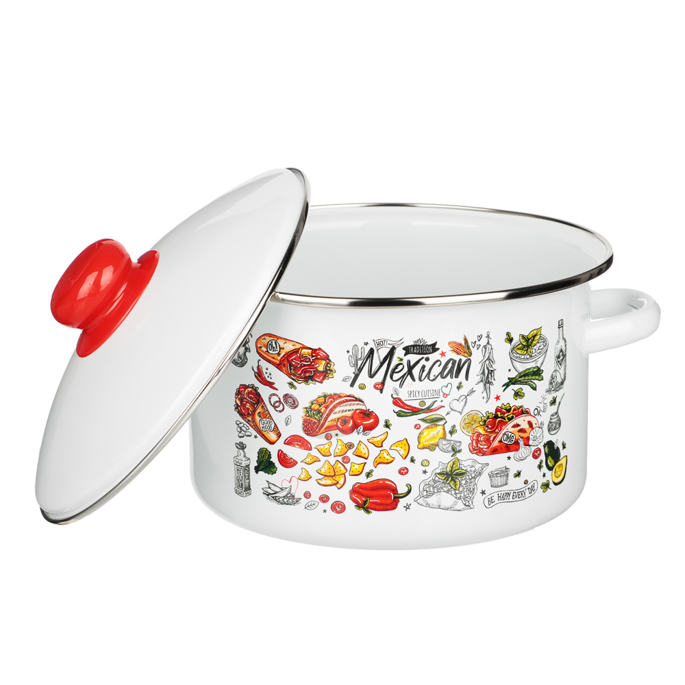 Мексика Кастрюля цилиндрическая эмалированная 3л, арт.№ 894-539