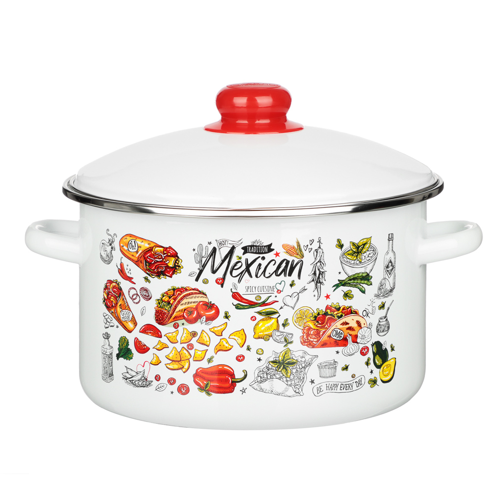 Мексика Кастрюля цилиндрическая эмалированная 4л, арт.№ 894-553