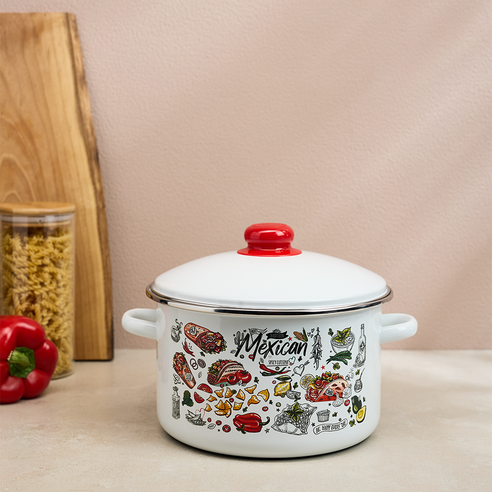 Мексика Кастрюля цилиндрическая эмалированная 4л, арт.№ 894-553