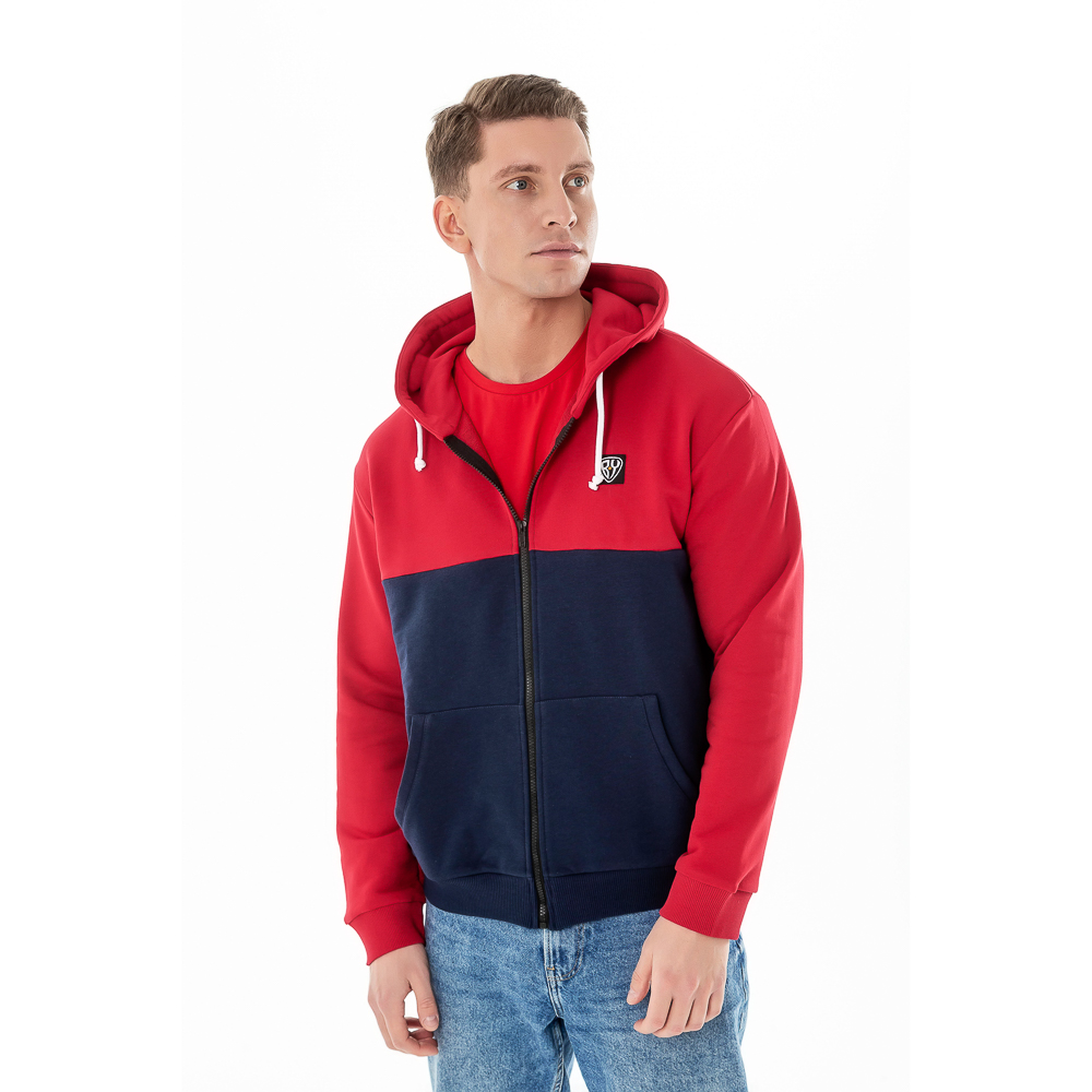 BY Толстовка на молнии мужская колорблок, хлопок, размеры S-XXL, цвет темносине-красный, арт.№ 830-676