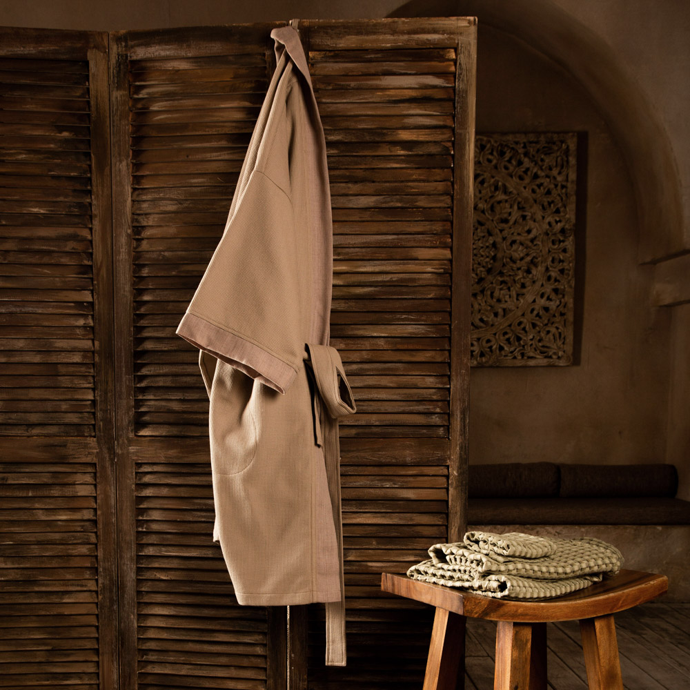 BY COLLECTION Халат женский вафельный, size L/XL, 90% хлопок, 10% полиэстер, бежевый, арт.№ 482-619