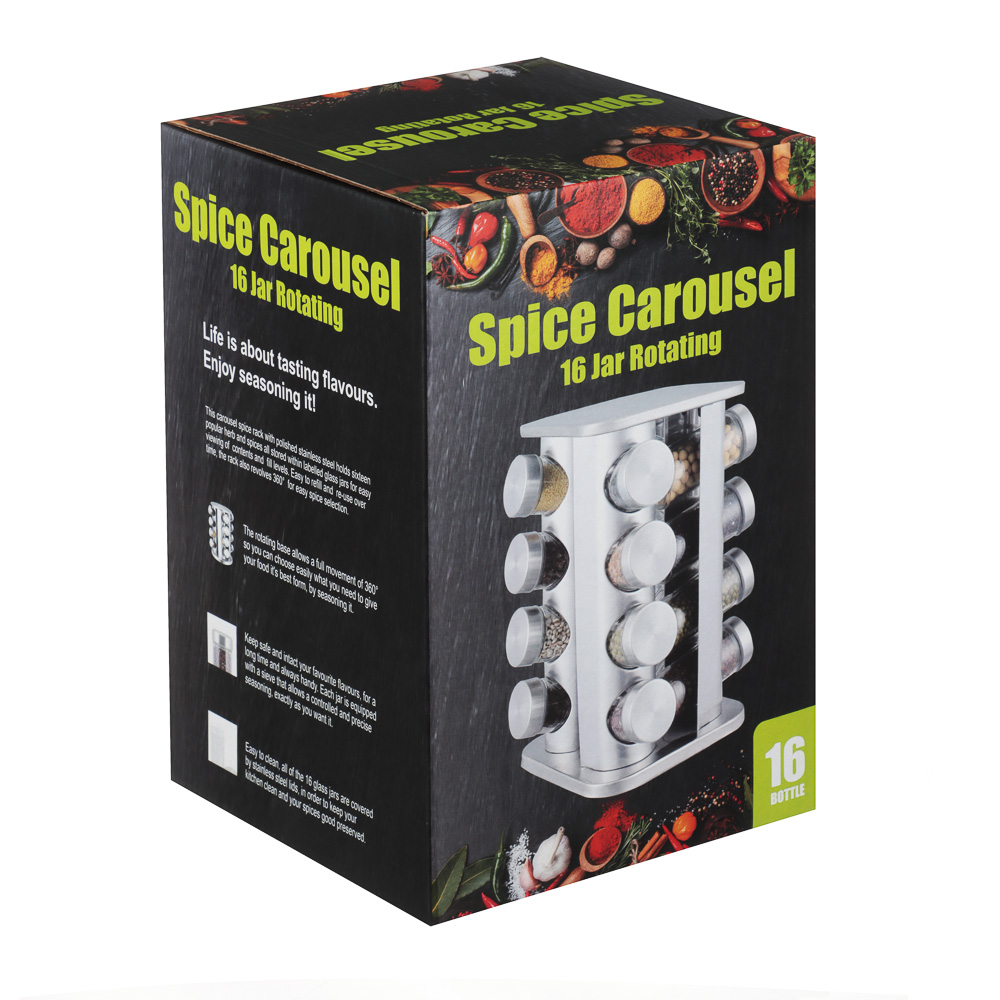 SATOSHI Набор банок для специй 16шт на подставке, 20х20х28см стекло+ABS пластик, черный, арт.№ 828-334