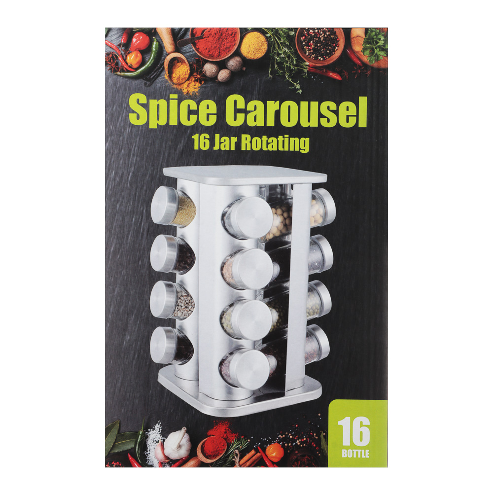 SATOSHI Набор банок для специй 16шт на подставке, 20х20х28см стекло+ABS пластик, черный, арт.№ 828-334