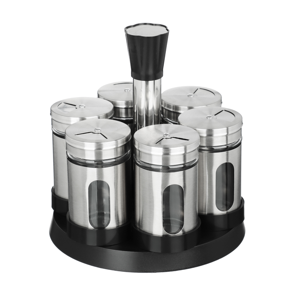 SATOSHI Набор для специй, 6шт. 15.4x15.4x16.1см, стекло, нерж.сталь, пластик, цвет серебро, арт.№ 828-336