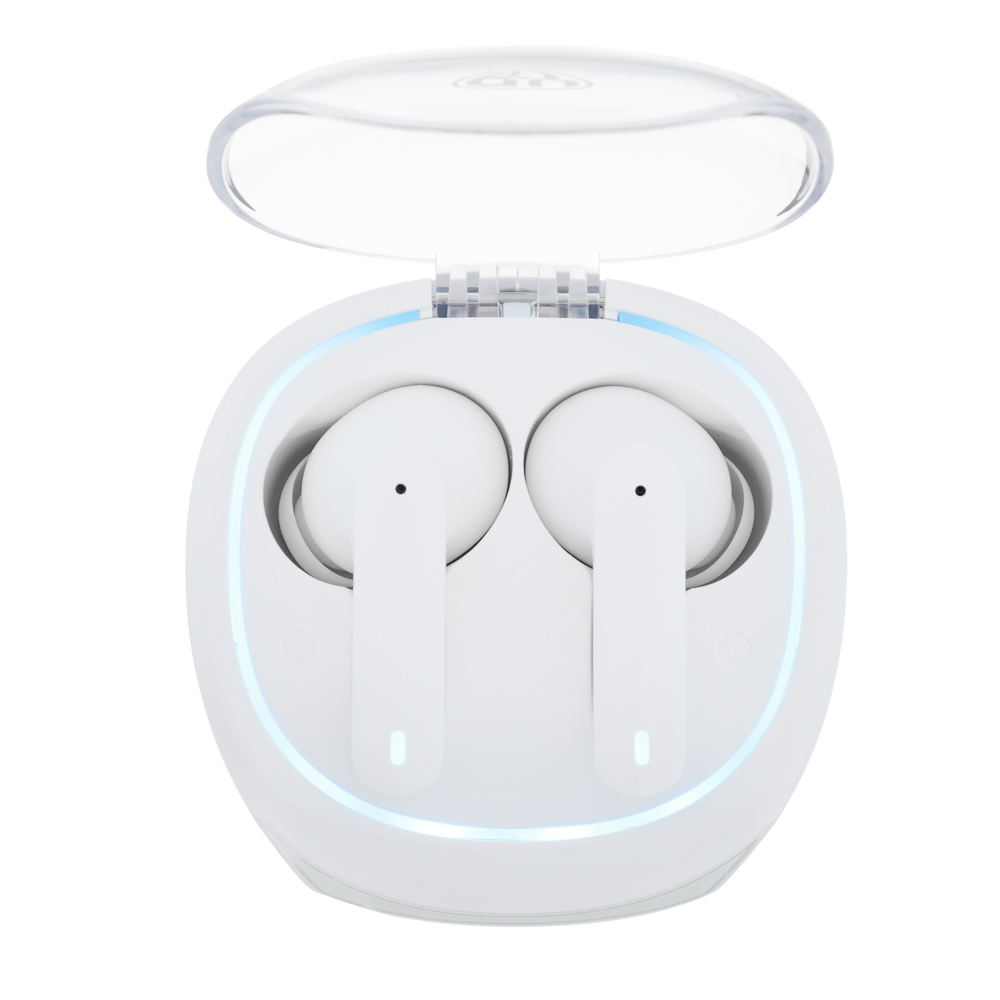 Наушники беспроводные TWS BY Glow с подсветкой, двойной микрофон, 40/400 мАч, BT: 5.1, белый, арт.№ 410-249