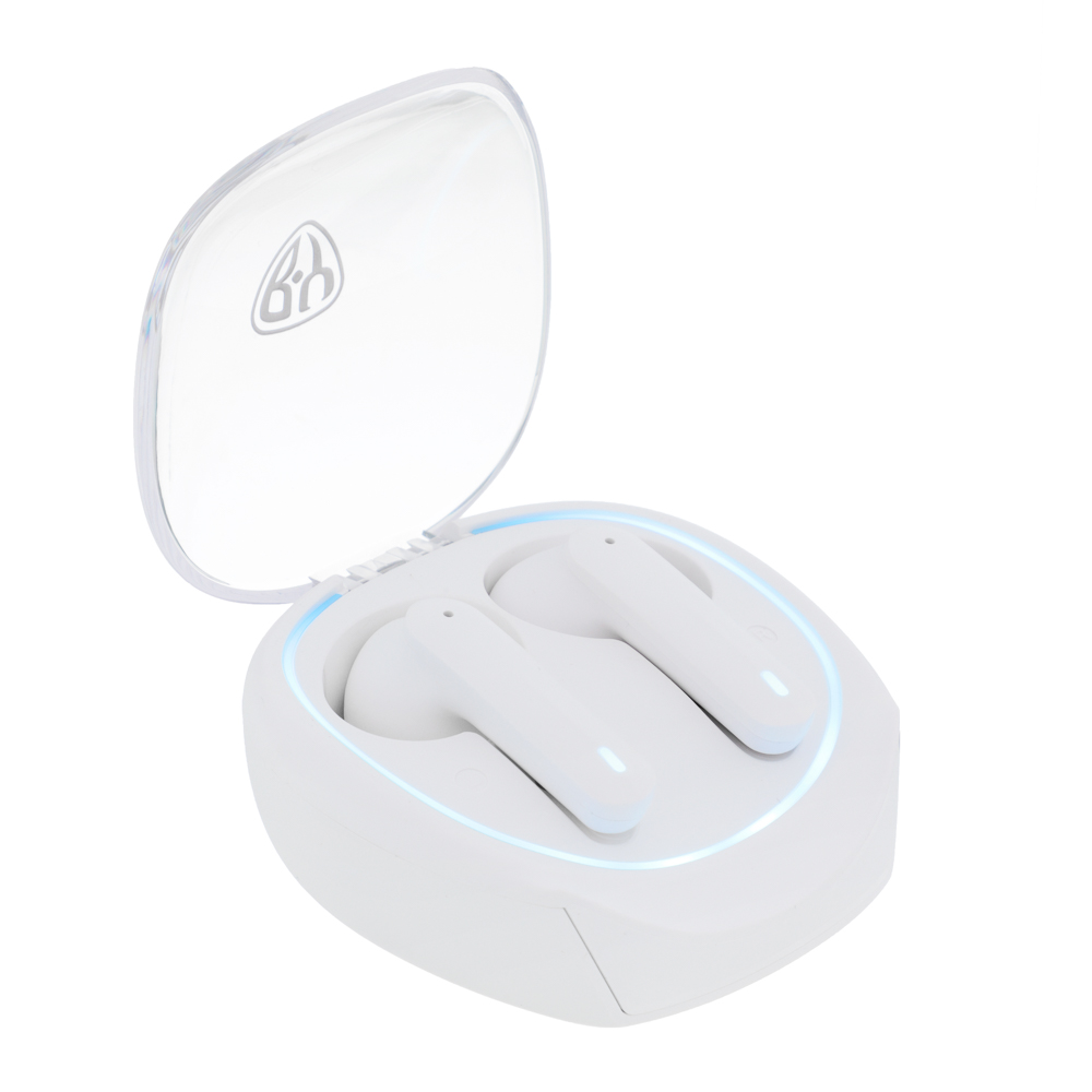 Наушники беспроводные TWS BY Glow с подсветкой, двойной микрофон, 40/400 мАч, BT: 5.1, белый, арт.№ 410-249