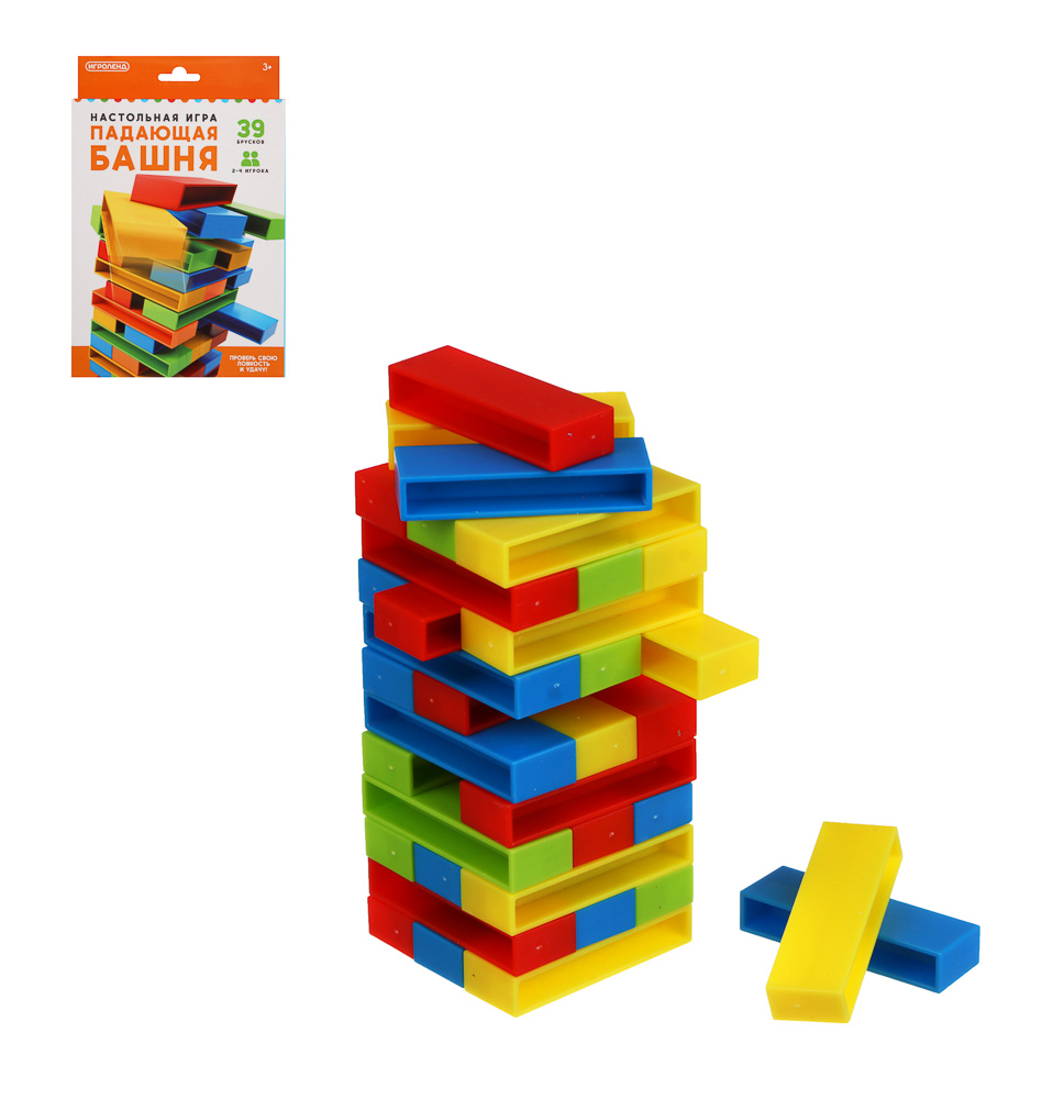 Настольная игра "Падающая башня", ИГРОЛЕНД, 39 брусков, ABS, арт.№ 896-076