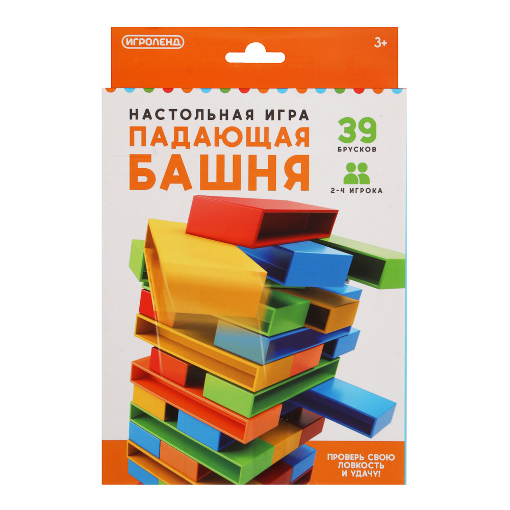 Настольная игра "Падающая башня", ИГРОЛЕНД, 39 брусков, ABS, арт.№ 896-076