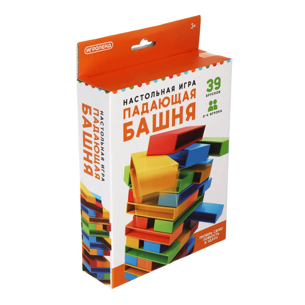 Настольная игра "Падающая башня", ИГРОЛЕНД, 39 брусков, ABS, арт.№ 896-076