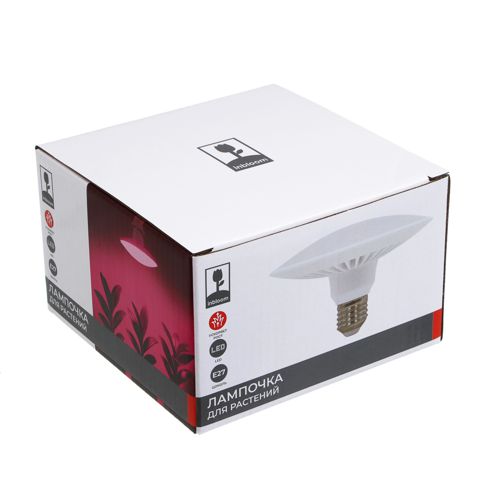 INBLOOM Лампа светодиодная для растений 72LED фиолетовый, 13x8см, E27, 15Вт, 220В, пластик, арт.№ 185-087