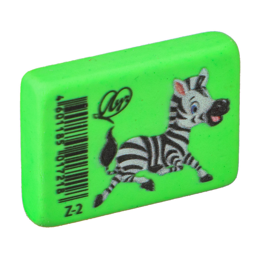 ЛУЧ Ластик "ZOO", флуоресцентные цвета, 3,5х2,5х0,8см, 3 дизайна, ТПР, инд. штрихкод, арт.№ 607-025