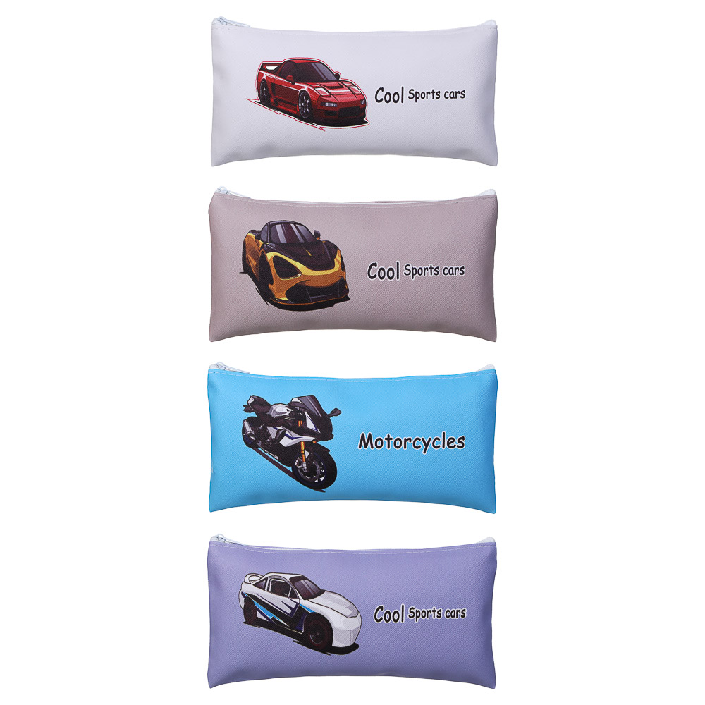 Пенал школьный прямоугольный на молнии 21х11 см, 1 отделение, искусственная кожа из ПВХ, 4 дизайна, арт.№ 238-439