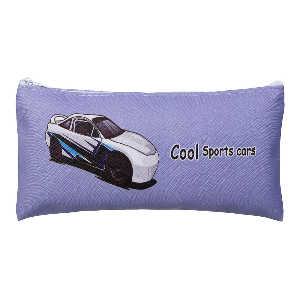 Пенал школьный прямоугольный на молнии 21х11 см, 1 отделение, искусственная кожа из ПВХ, 4 дизайна, арт.№ 238-439