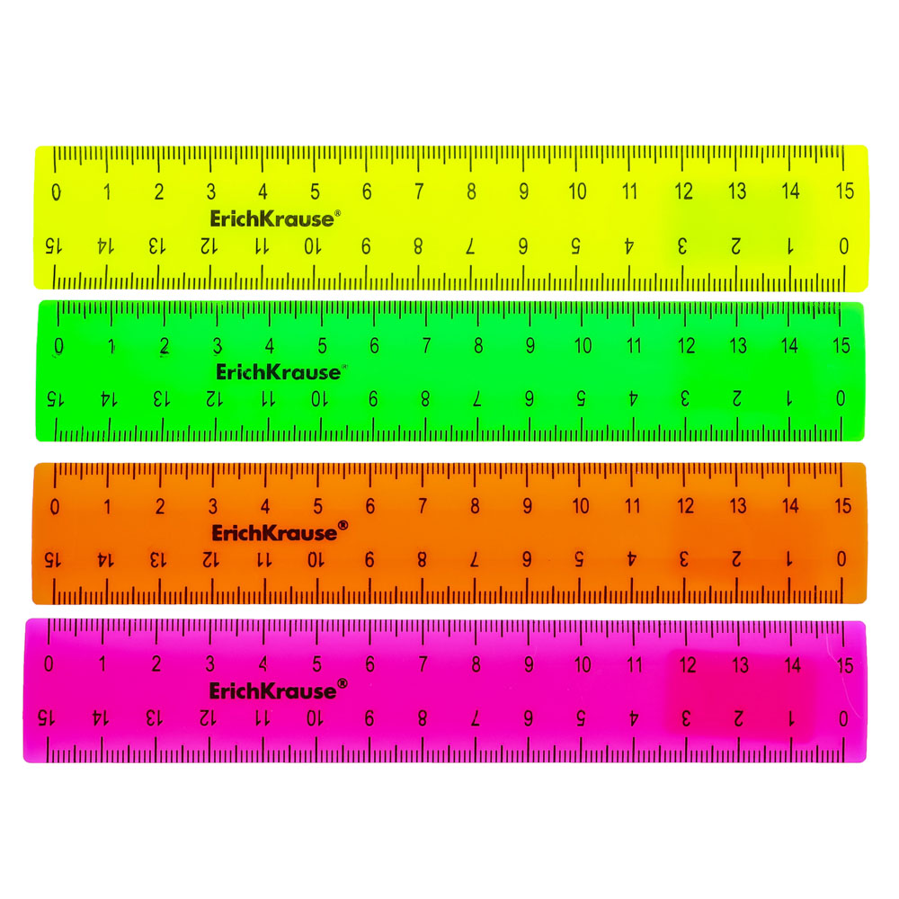 Erich Krause Линейка 15см "Неон Солид", пластик, 4 ярких цвета, 50568, арт.№ 612-015
