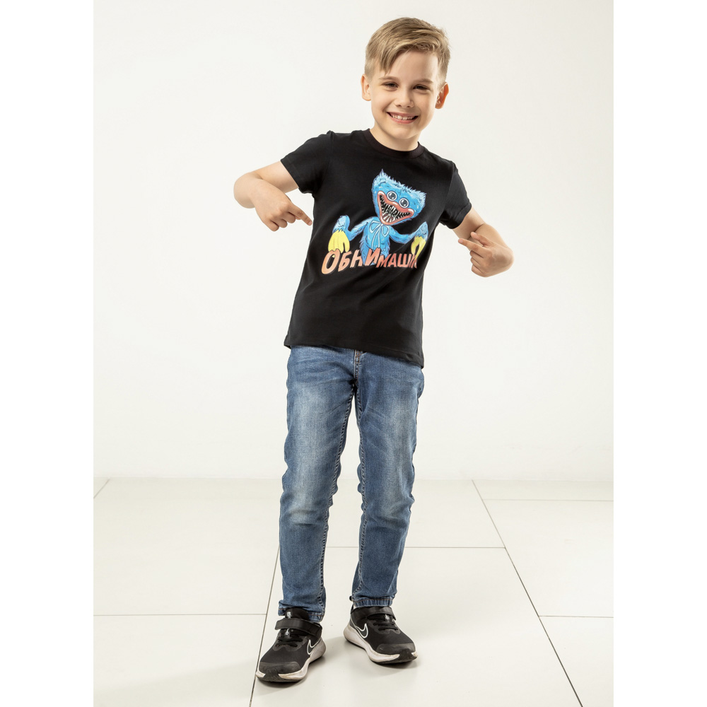 Футболка "ДЕТИ" Обнимашки, хлопок, размер 116, цвет черный, арт.№ 830-794